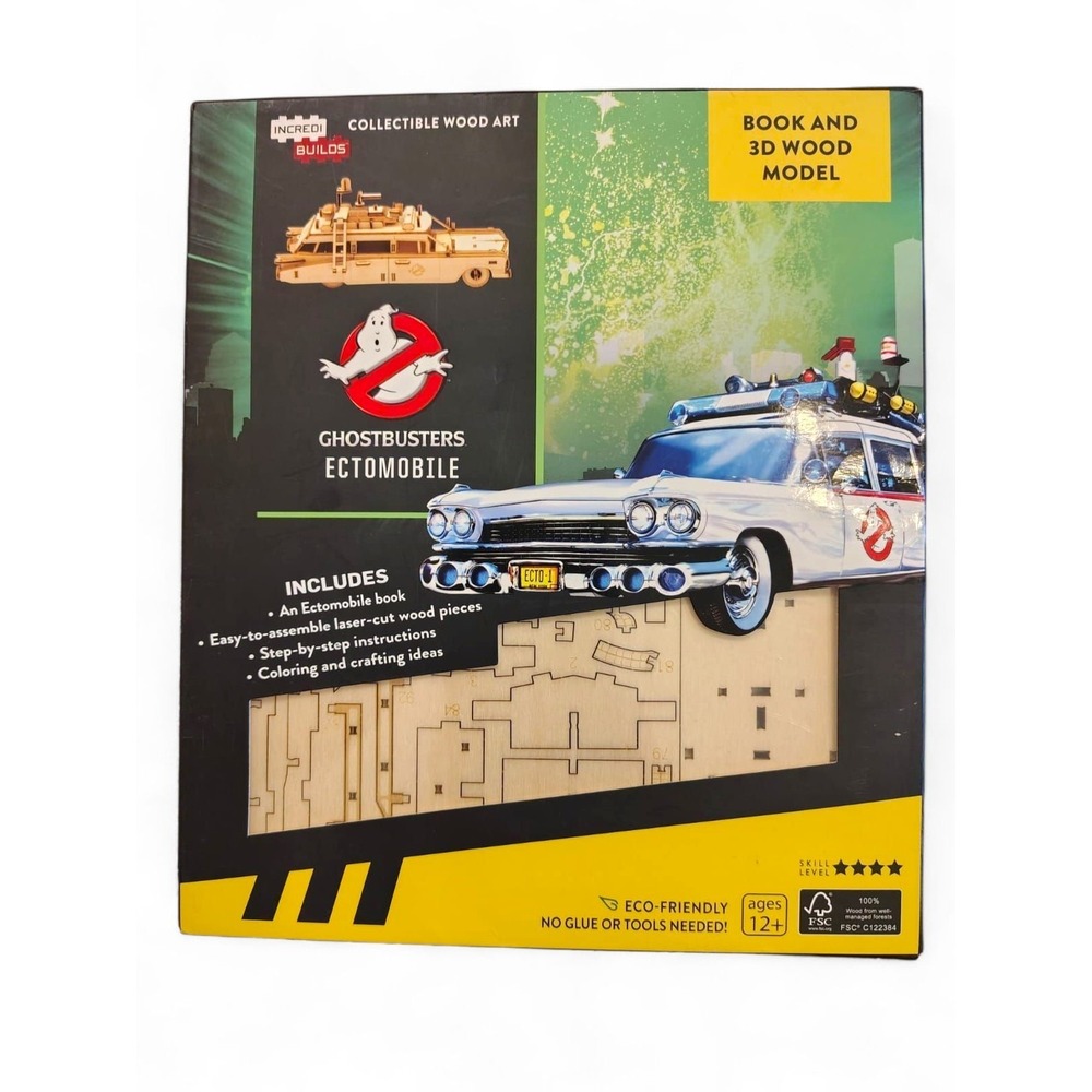 IncrediBuilds Ghostbusters Ectomobile 3D Wood Model Kit & Book Ecto-1 Craft